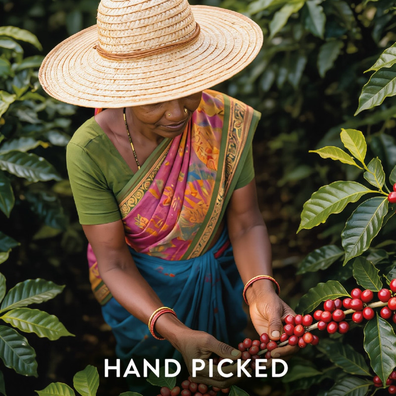 Hand-picked with dedication to bring out the raw, authentic character of the India single origin coffee.

*AI-generated image.